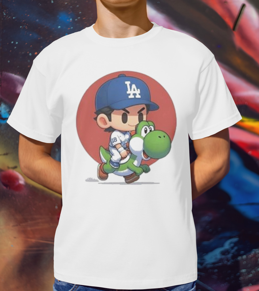Doyers LA Riding Yoshi Yoshinobu Yamamoto Baseball Character T-Shirt