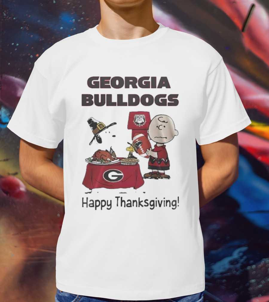 Georgia Bulldogs Peanuts Thanksgiving Celebrations Charlie Brown Football T-Shirt