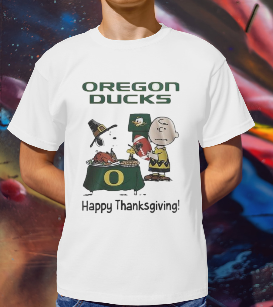Oregon Ducks Peanuts Happy Thanksgiving Football T-Shirt