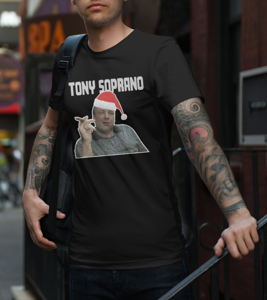 Tony Soprano Merry Fuhgeddaboudit Christmas Santa Hat T-Shirt
