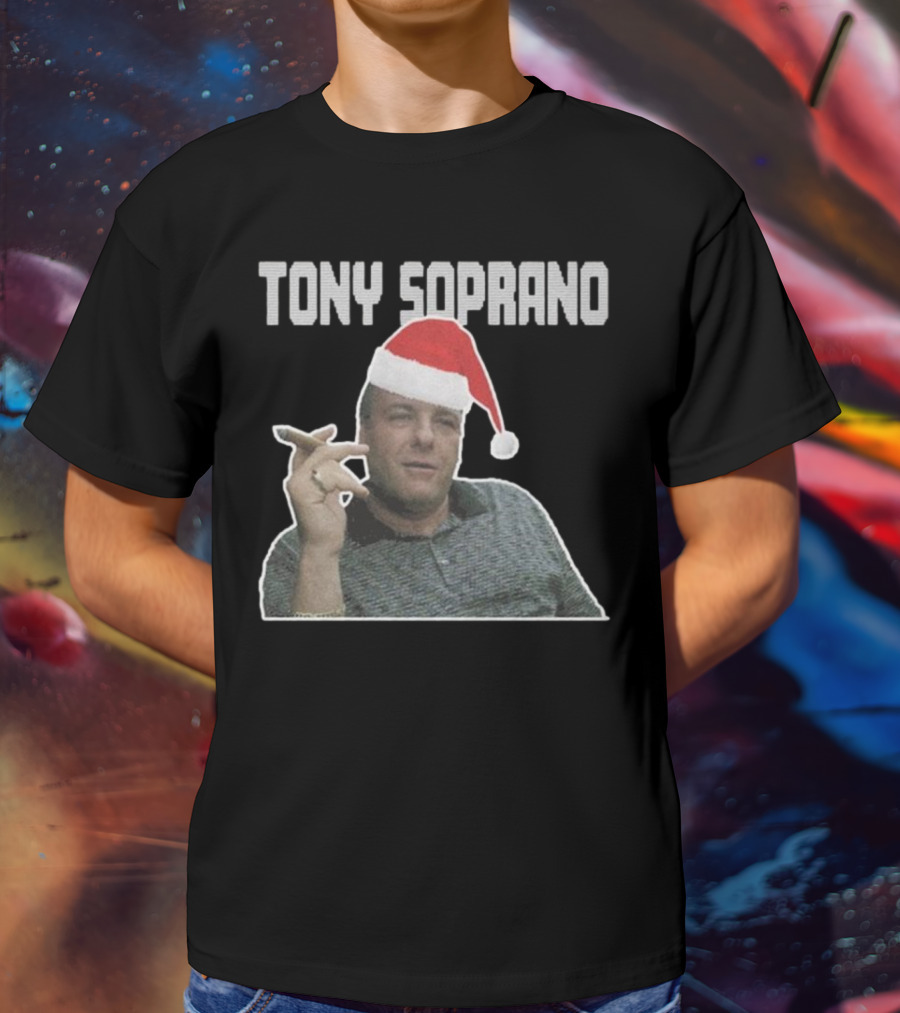 Tony Soprano Merry Fuhgeddaboudit Christmas Santa Hat T-Shirt
