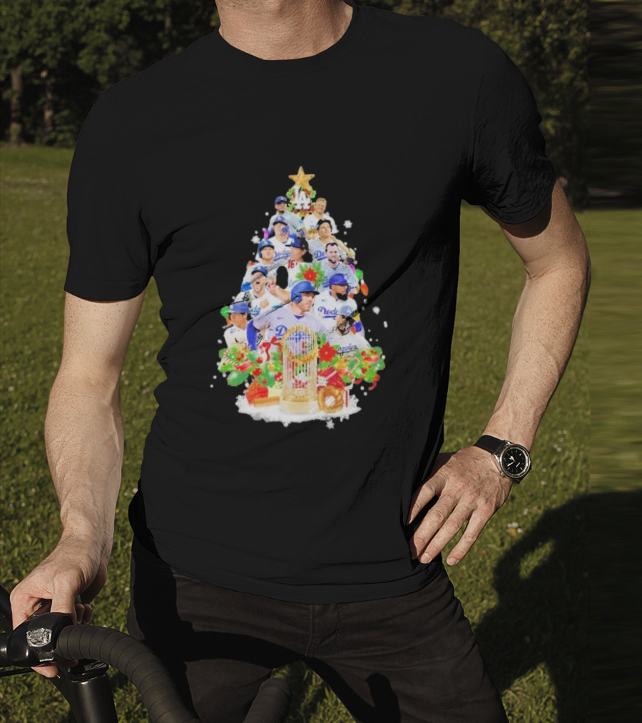 Los Angeles Dodgers Players Christmas Tree Trophy T-Shirt
