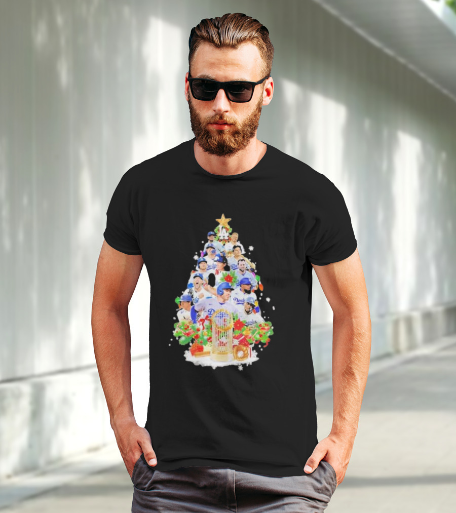 Los Angeles Dodgers Players Christmas Tree Trophy T-Shirt