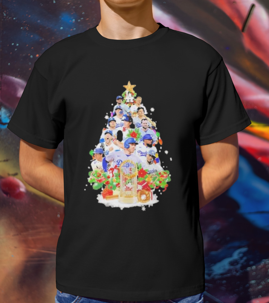 Los Angeles Dodgers Players Christmas Tree Trophy T-Shirt
