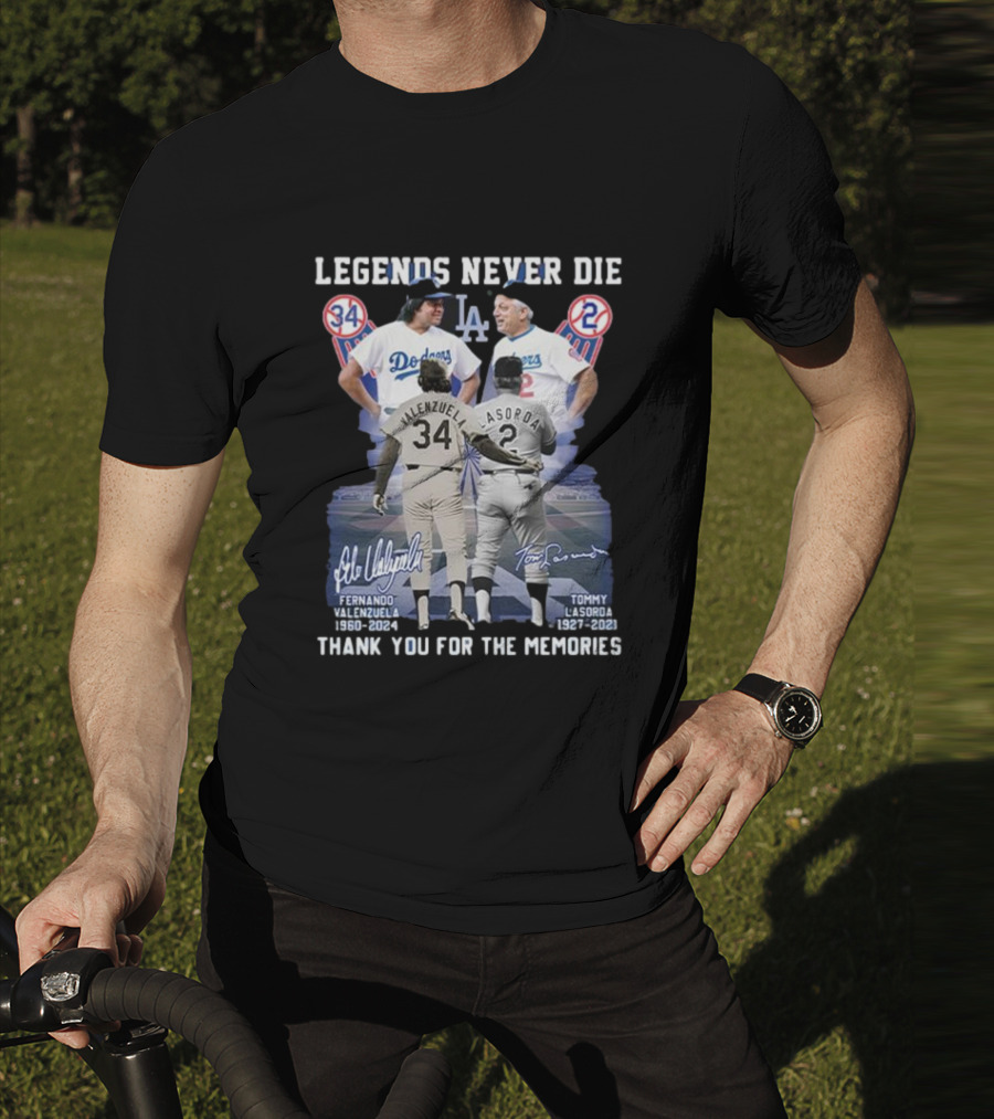 Legends Never Die Fernando Valenzuela Tommy Lasorda Thank You For The Memories Dodgers 34 2 T-Shirt