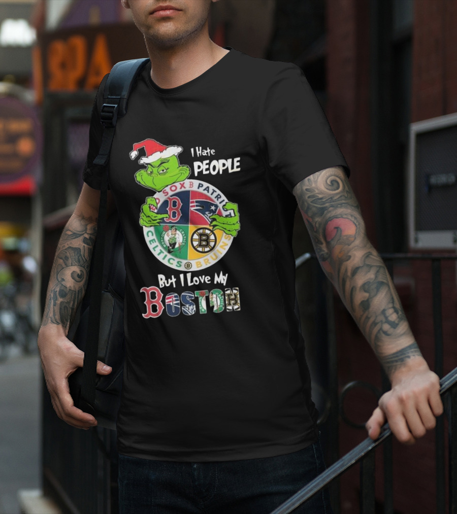 I Hate People But I Love My Sox Patriots Celtics Bruins Boston Christmas T-Shirt