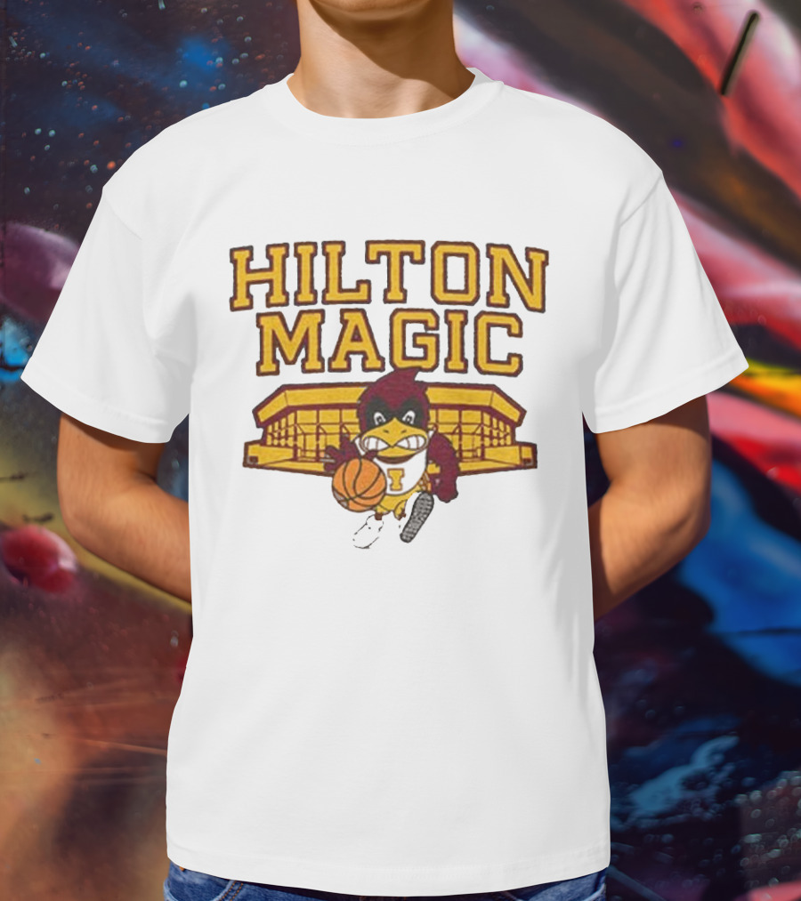 Iowa State Hilton Magic Cyclones Basketball Mascot With Hilton Coliseum T-Shirt