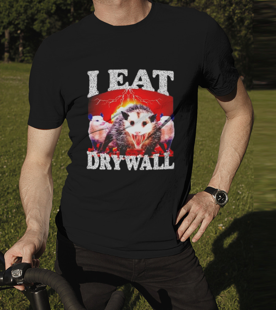 I Eat Drywall Opossum Trio Lightning Background T-Shirt