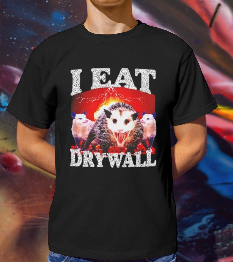 I Eat Drywall Opossum Trio Lightning Background T-Shirt