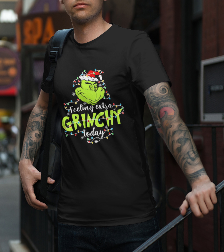 Feeling Extra Grinchy Today Santa Grinch With Christmas Lights T-Shirt