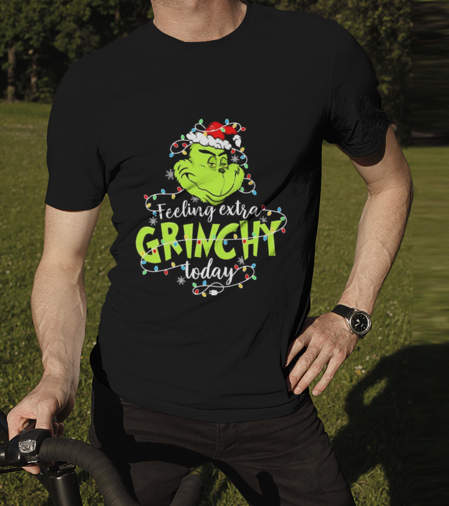 Feeling Extra Grinchy Today Santa Grinch With Christmas Lights T-Shirt