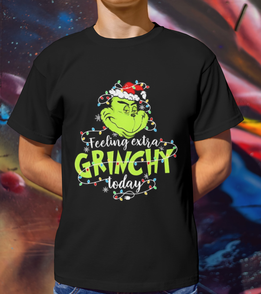 Feeling Extra Grinchy Today Santa Grinch With Christmas Lights T-Shirt