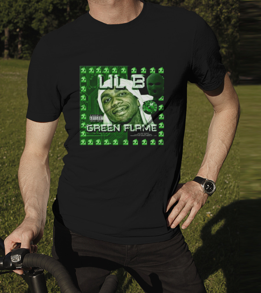 LIL B Green Flame Album Cover Art With Circuit Background And Face T-Shirt