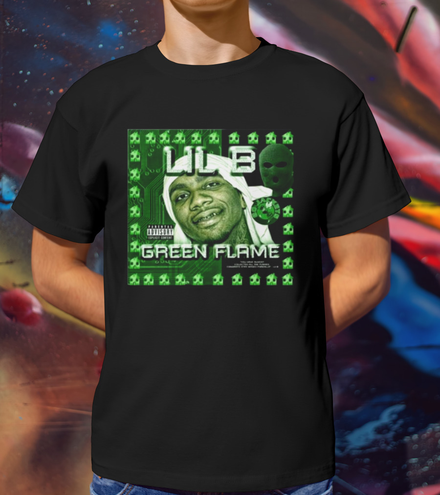 LIL B Green Flame Album Cover Art With Circuit Background And Face T-Shirt