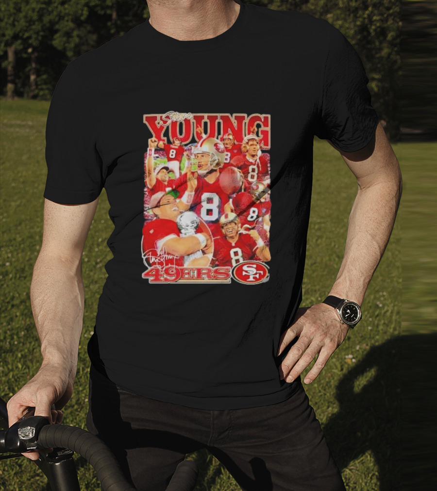 Steve Young 49ers Number 8 Vintage Signature Collage SF T-Shirt