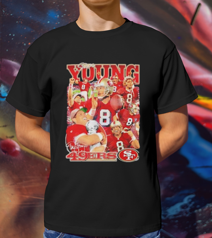 Steve Young 49ers Number 8 Vintage Signature Collage SF T-Shirt