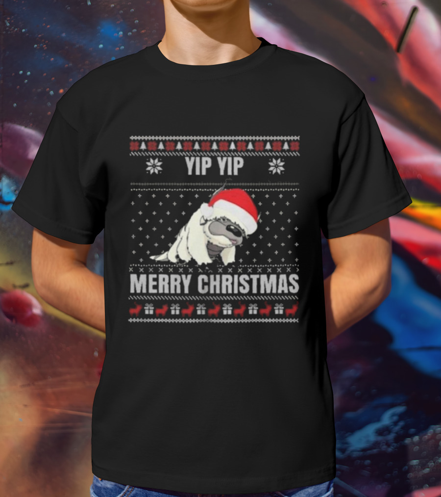 Yip Yip Merry Christmas Santa Hat Christmas Sweater Reindeer Snowflakes T-Shirt