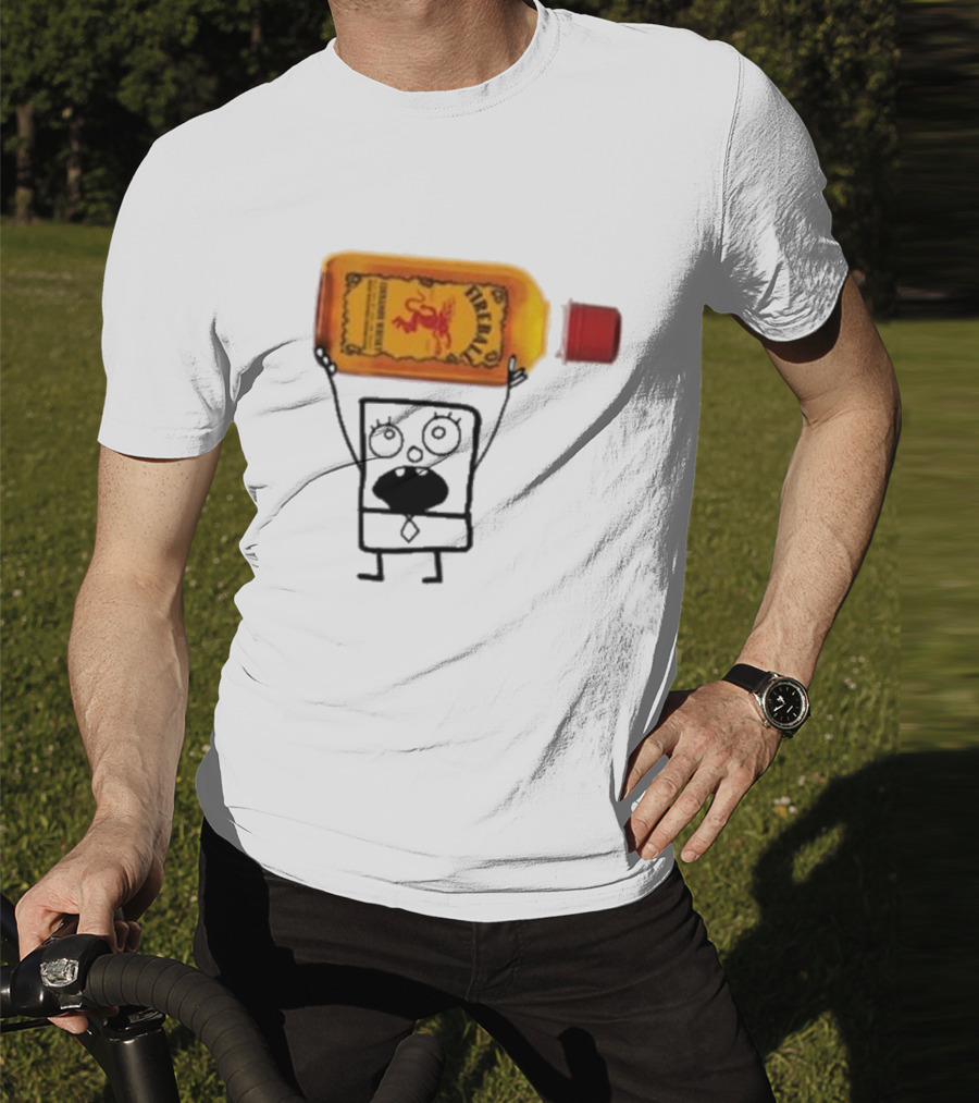 Doodlebob Fireball Whiskey Character Holding Iconic Liquor Bottle T-Shirt