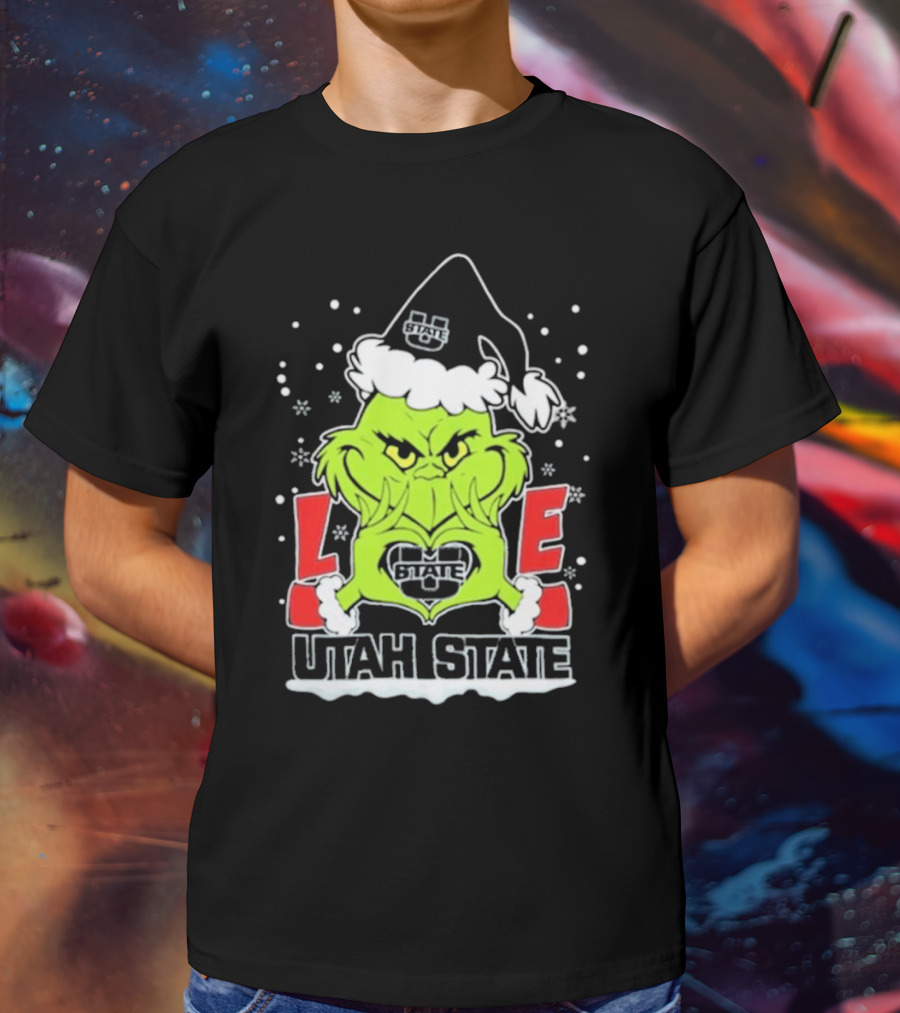 The Grinch Love Utah State Aggies Football Christmas T-Shirt