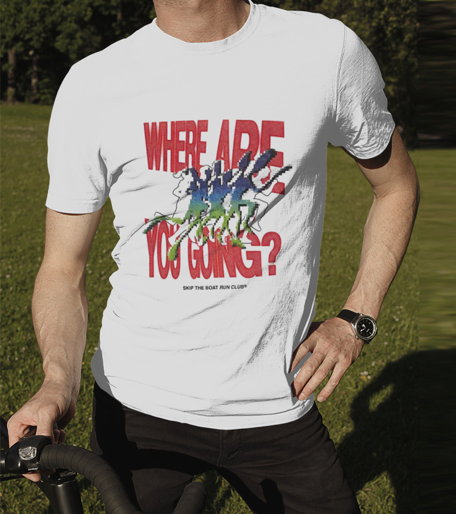 Skip The Boat Run Club Where Are You Going Pixelated Runners T-Shirt