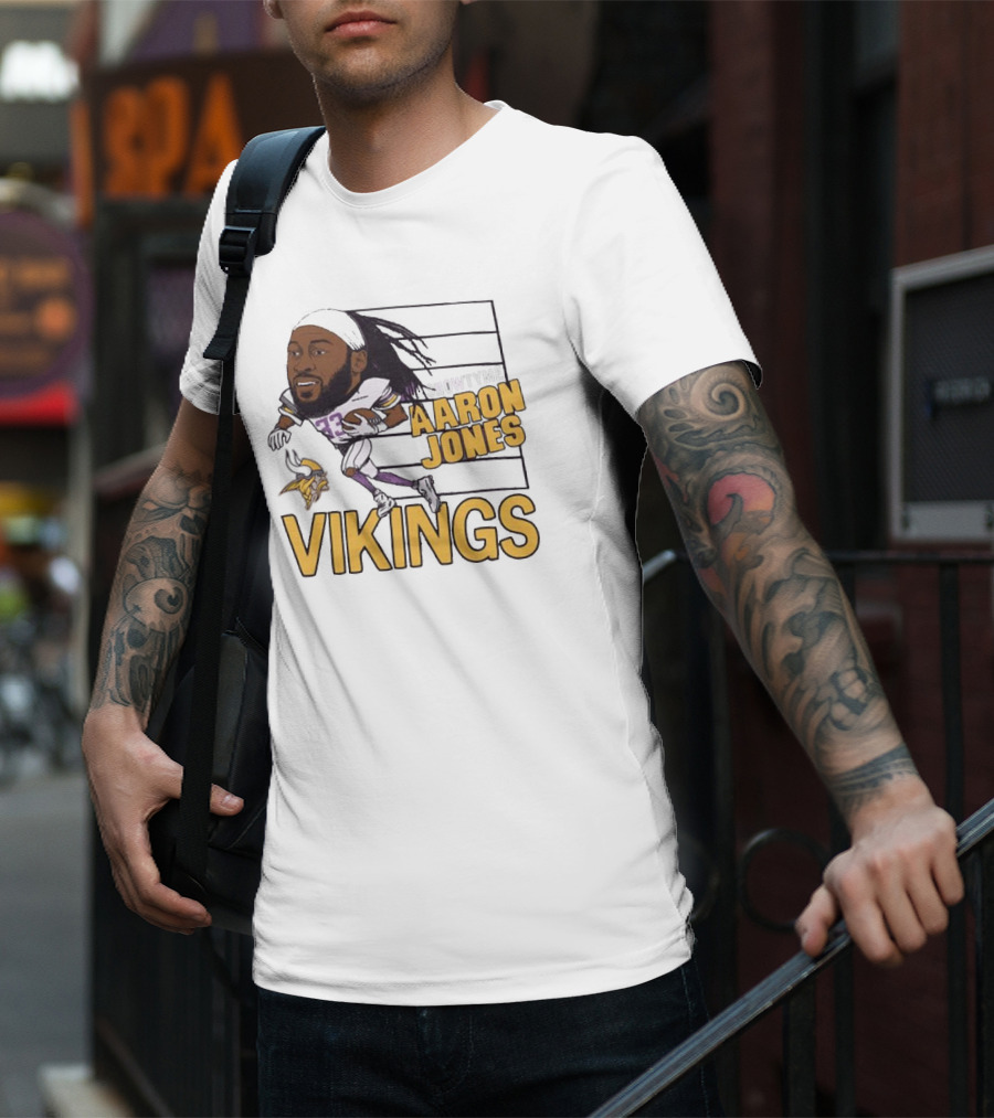 Vikings Showtyme Aaron Jones Football Cartoon Running T-Shirt