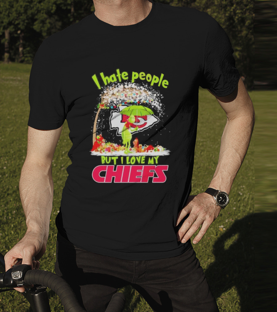 I Hate People But I Love My Chiefs Grinch And Max Kansas City Chiefs Christmas T-Shirt