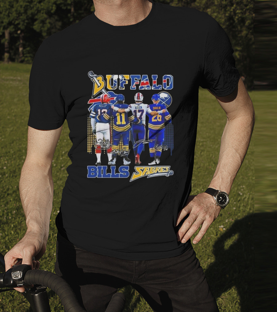 Buffalo Bills Sabres Kelly Perreault Allen Dahlin Signatures T-Shirt
