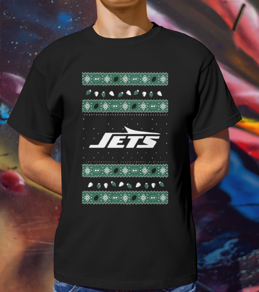 New York Jets Ugly Holiday Lights T-Shirt