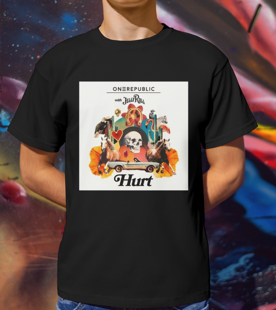 ONEREPUBLIC With JELLY ROLL Hurt Retro Collage Of Horses And Cactus T-Shirt