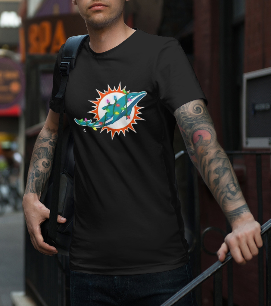 Miami Dolphins Holiday Lights Logo T-Shirt