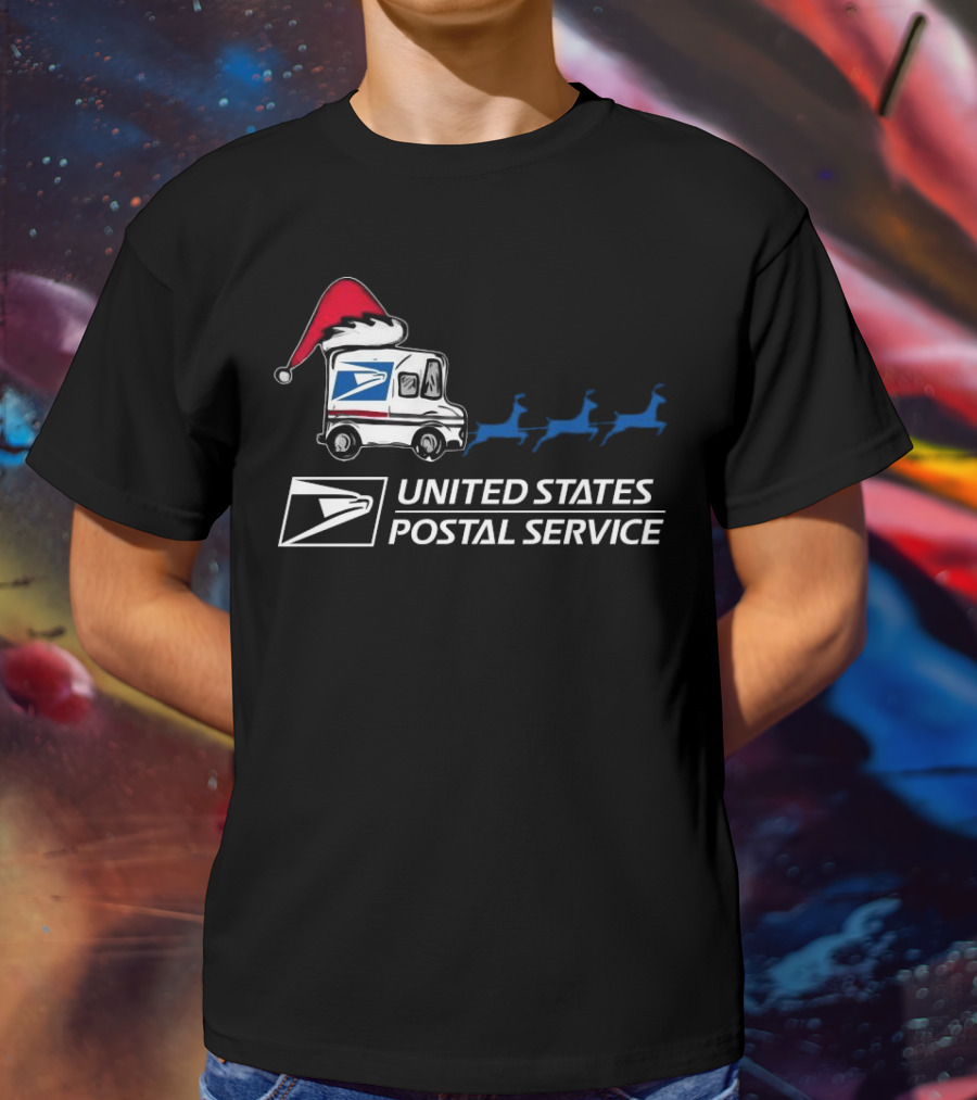 USPS Reindeer Santa Hat Truck United States Postal Service Christmas T-Shirt