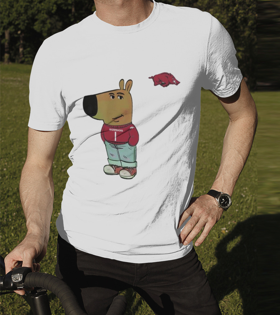 Arkansas Razorbacks Chill Guy Mascot With Cartoon Character In Red Sweater And Jeans T-Shirt