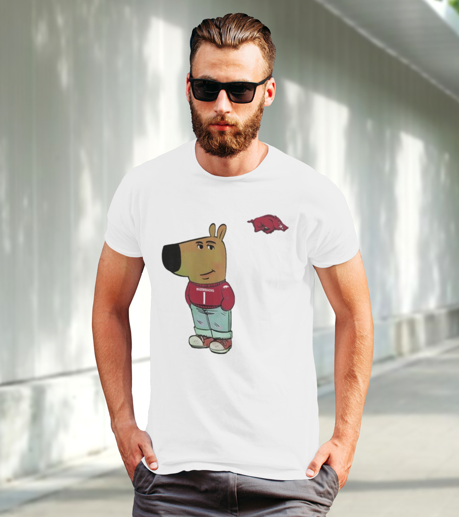 Arkansas Razorbacks Chill Guy Mascot With Cartoon Character In Red Sweater And Jeans T-Shirt