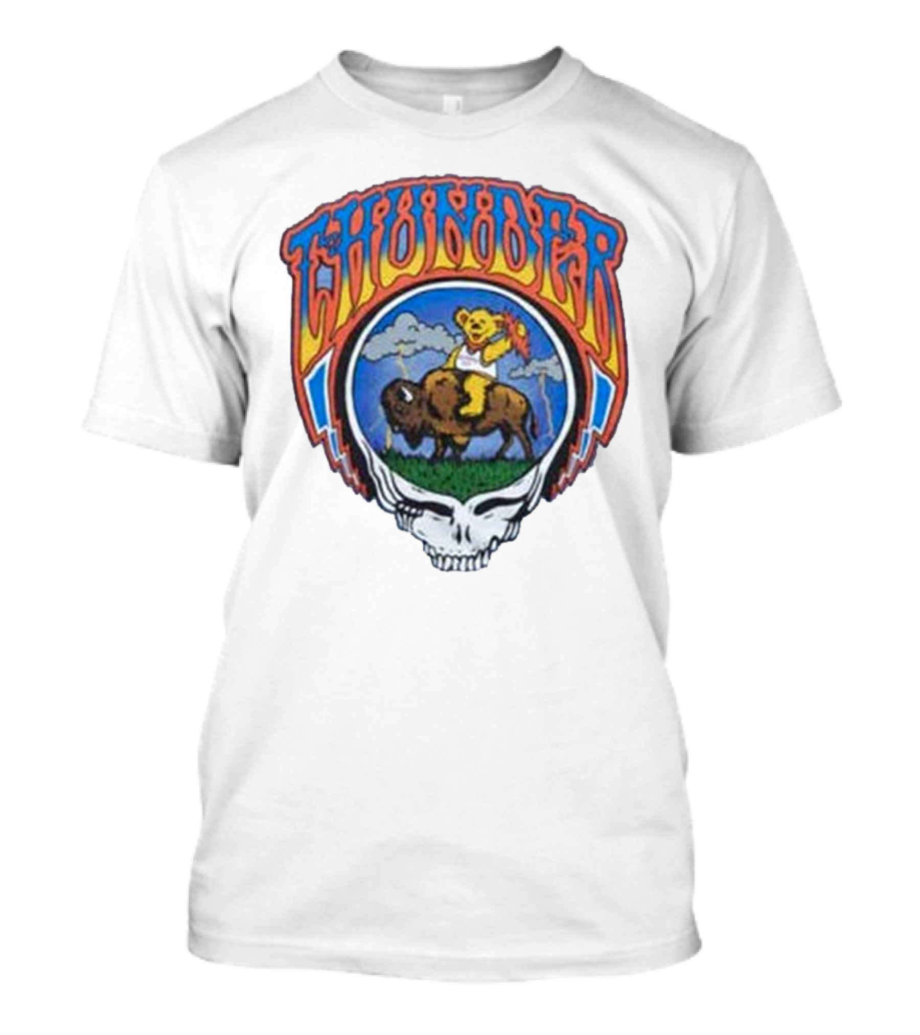 Oklahoma City Thunder Grateful Dead Bear On Buffalo With Skull T-Shirt
