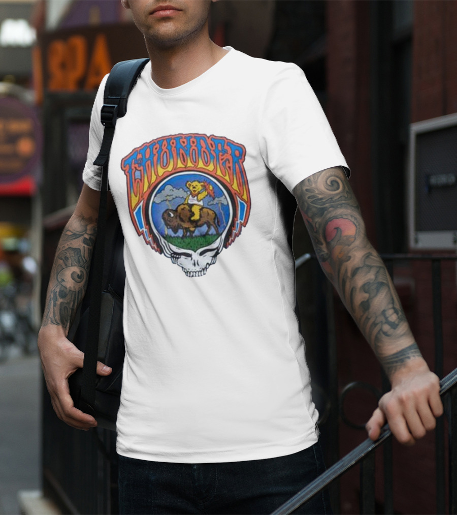 Oklahoma City Thunder Grateful Dead Bear On Buffalo With Skull T-Shirt