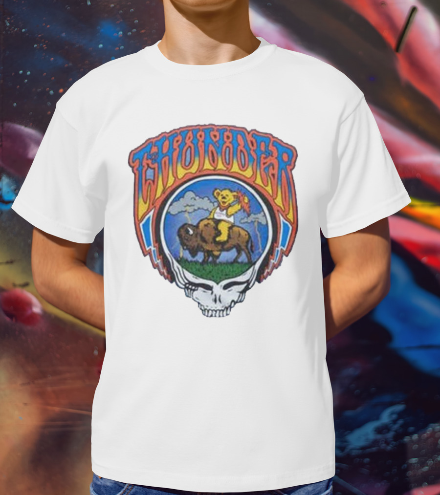 Oklahoma City Thunder Grateful Dead Bear On Buffalo With Skull T-Shirt