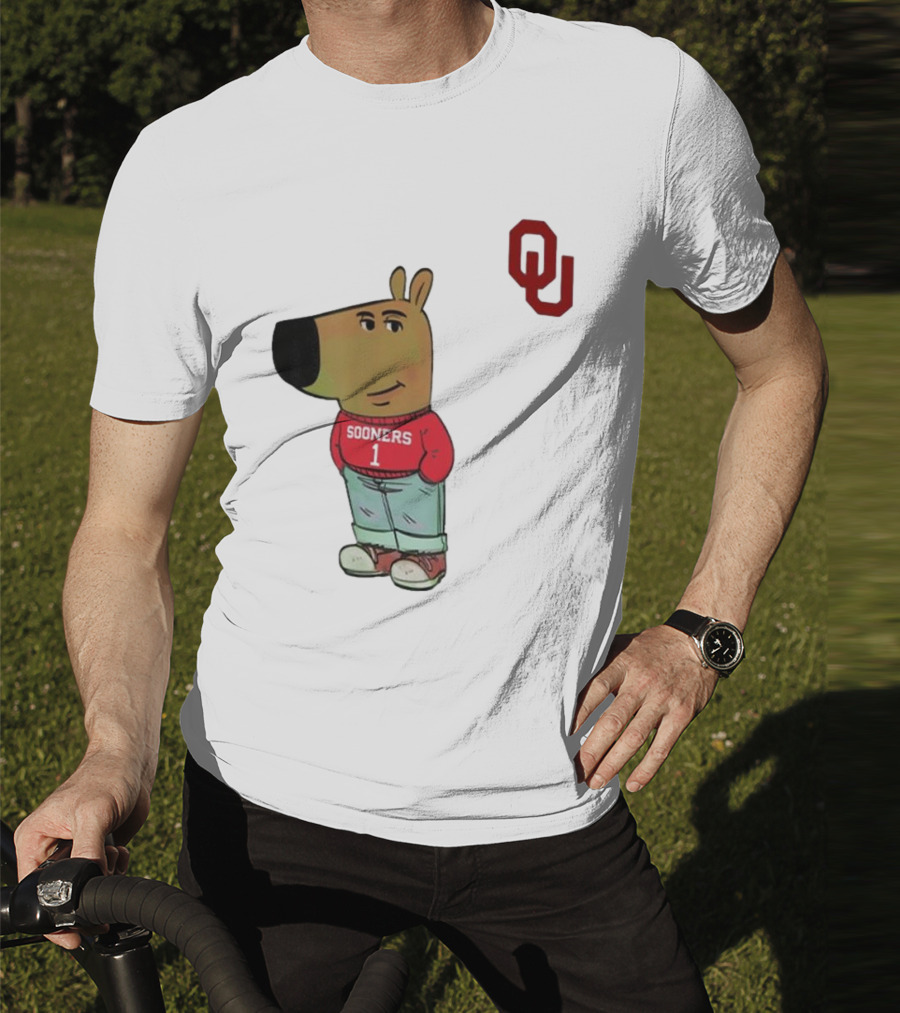 Oklahoma Sooners Chill Guy Cartoon Mascot Standing With OU Logo T-Shirt