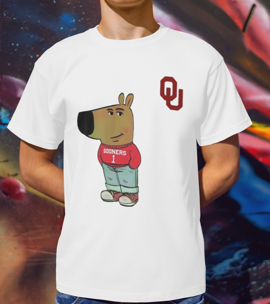 Oklahoma Sooners Chill Guy Cartoon Mascot Standing With OU Logo T-Shirt