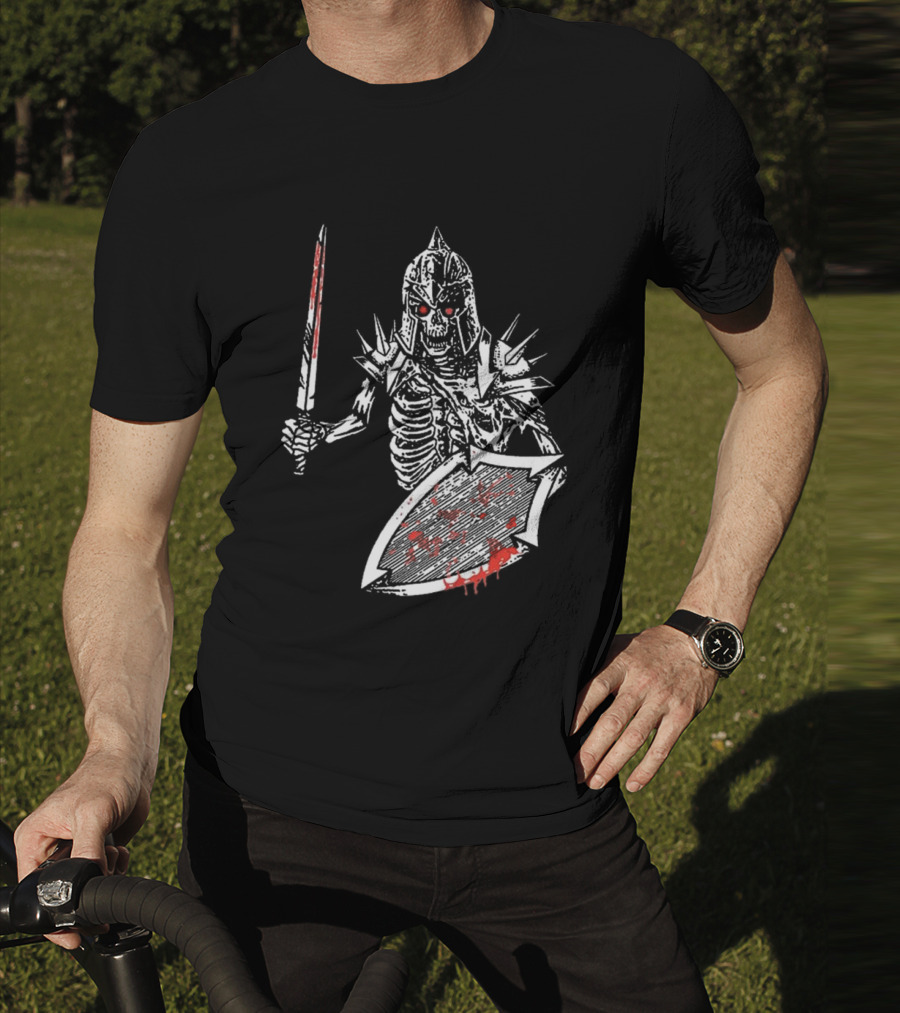Gatecreeper Bloody Skeleton Warrior With Blood-Soaked Sword And Shield T-Shirt