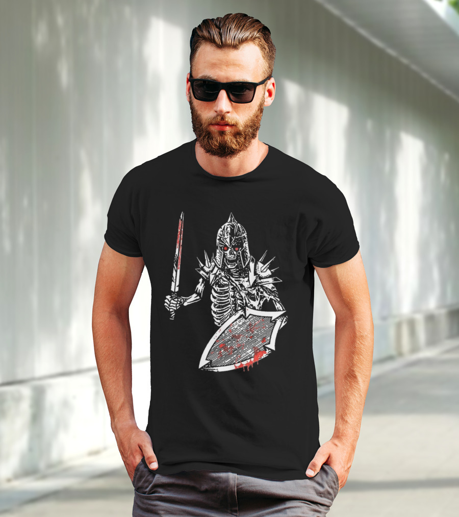 Gatecreeper Bloody Skeleton Warrior With Blood-Soaked Sword And Shield T-Shirt