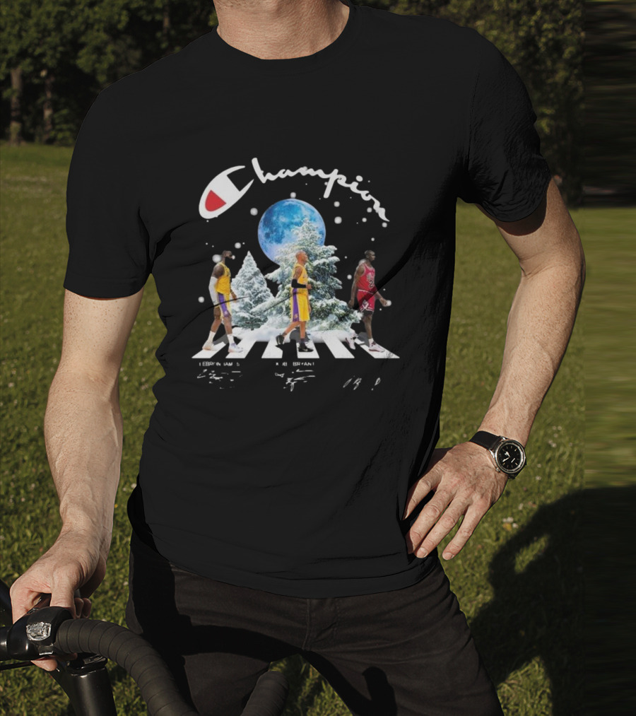 Champion Lebron James Kobe Bryant Michael Jordan Merry Christmas Signatures T-Shirt