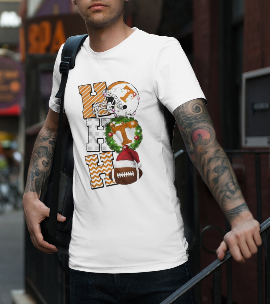 Tennessee Volunteers Football Christmas Ho Ho Ho Helmet Wreath Football T-Shirt