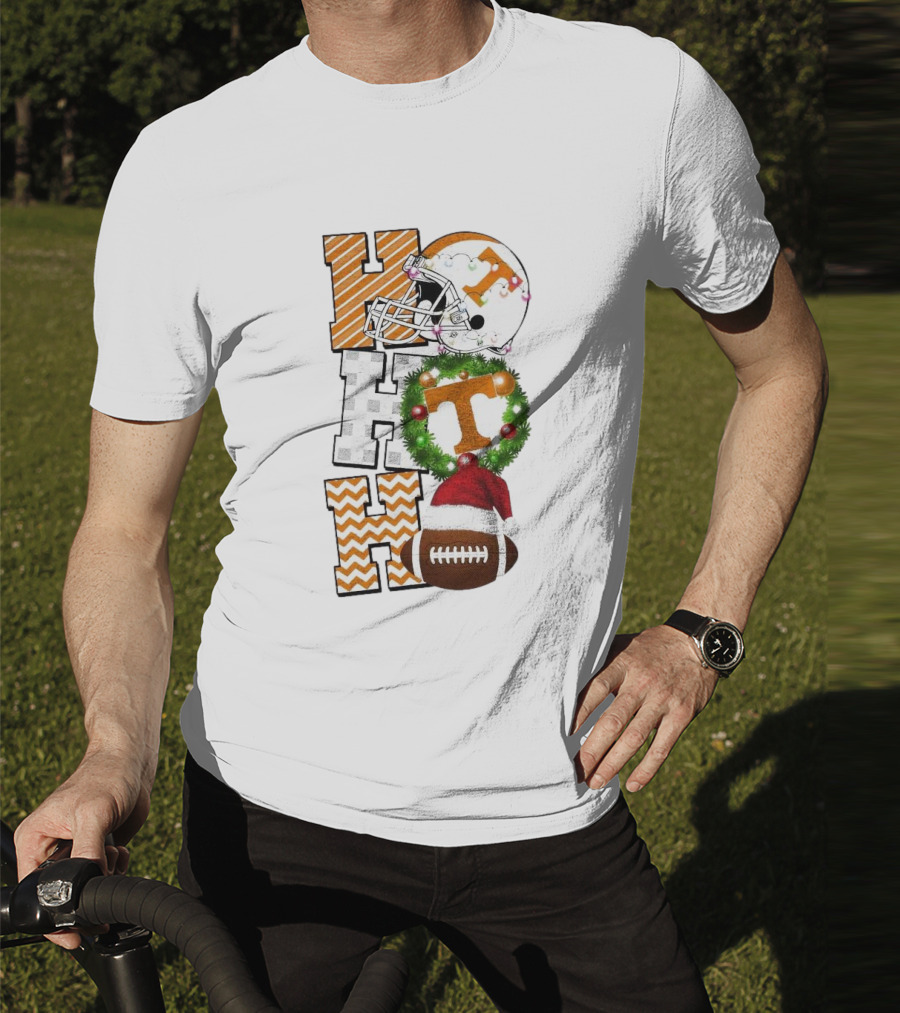 Tennessee Volunteers Football Christmas Ho Ho Ho Helmet Wreath Football T-Shirt