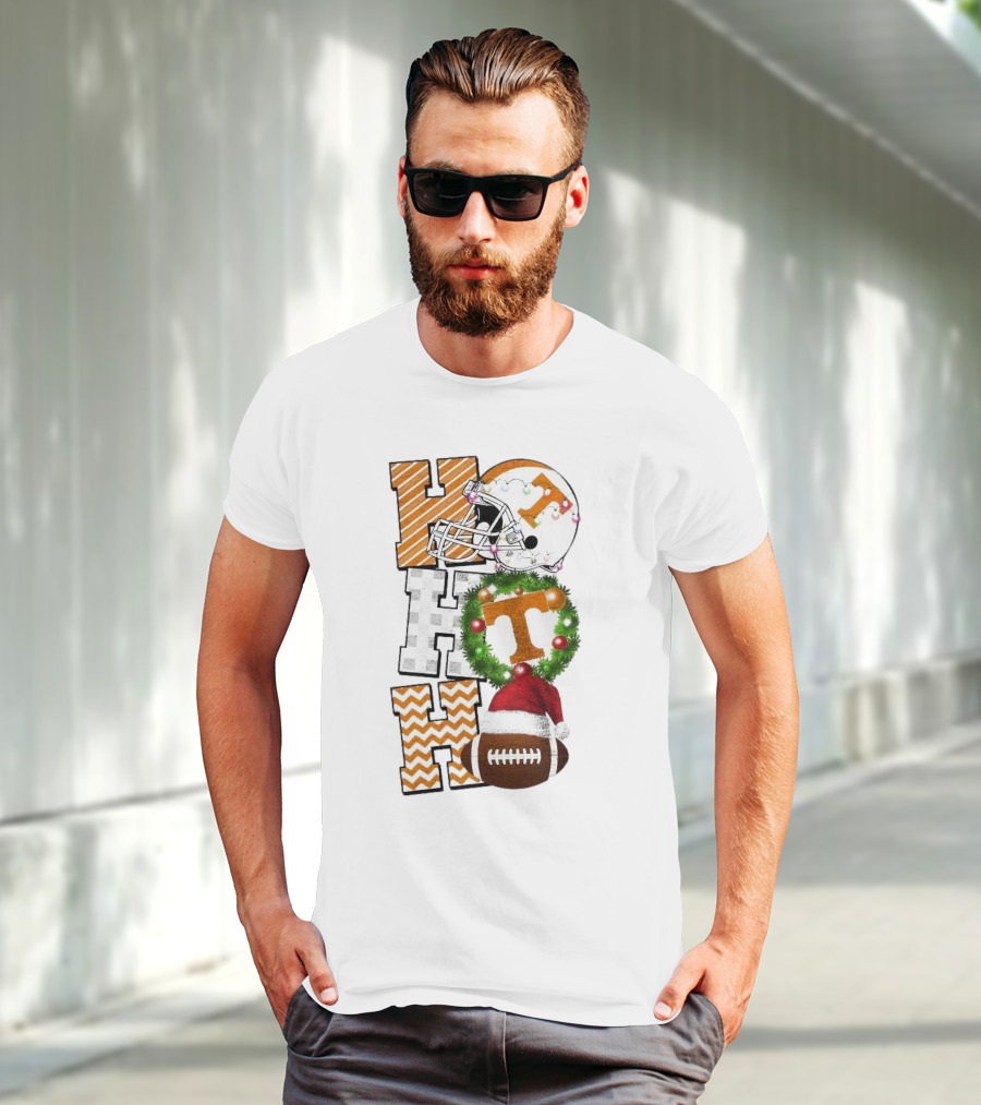 Tennessee Volunteers Football Christmas Ho Ho Ho Helmet Wreath Football T-Shirt
