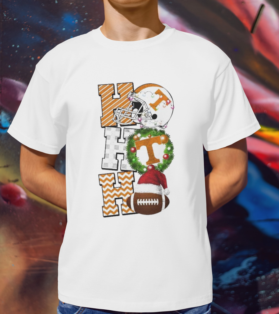 Tennessee Volunteers Football Christmas Ho Ho Ho Helmet Wreath Football T-Shirt
