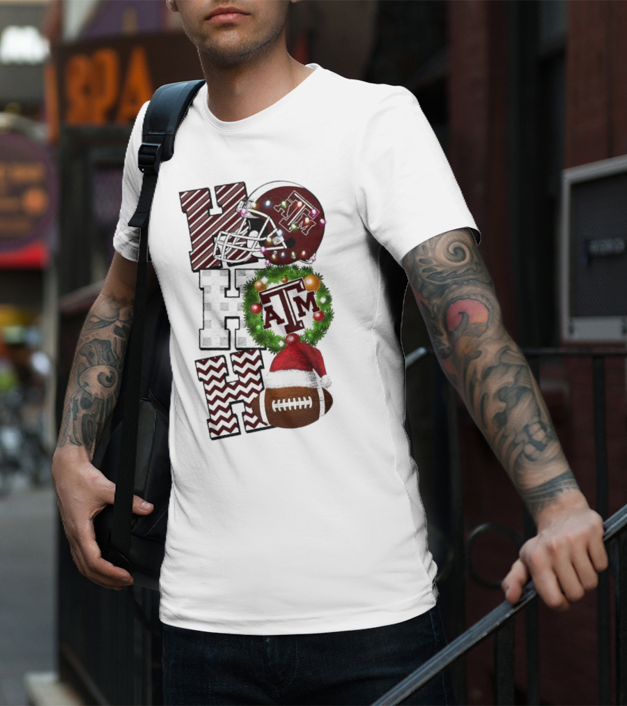 Texas A M Aggies Football Christmas Ho Ho Ho ATM Helmet Wreath Football T-Shirt
