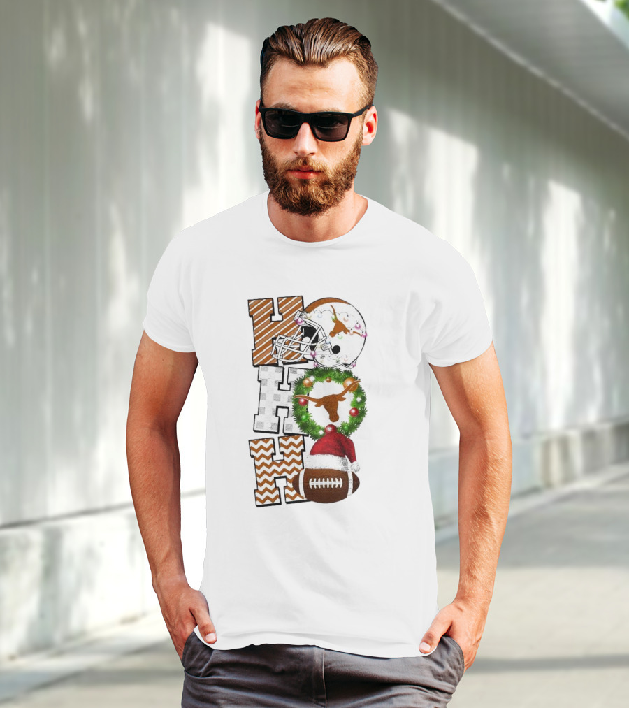 Texas Longhorns Football Christmas Helmet Wreath Santa Hat Game Day T-Shirt