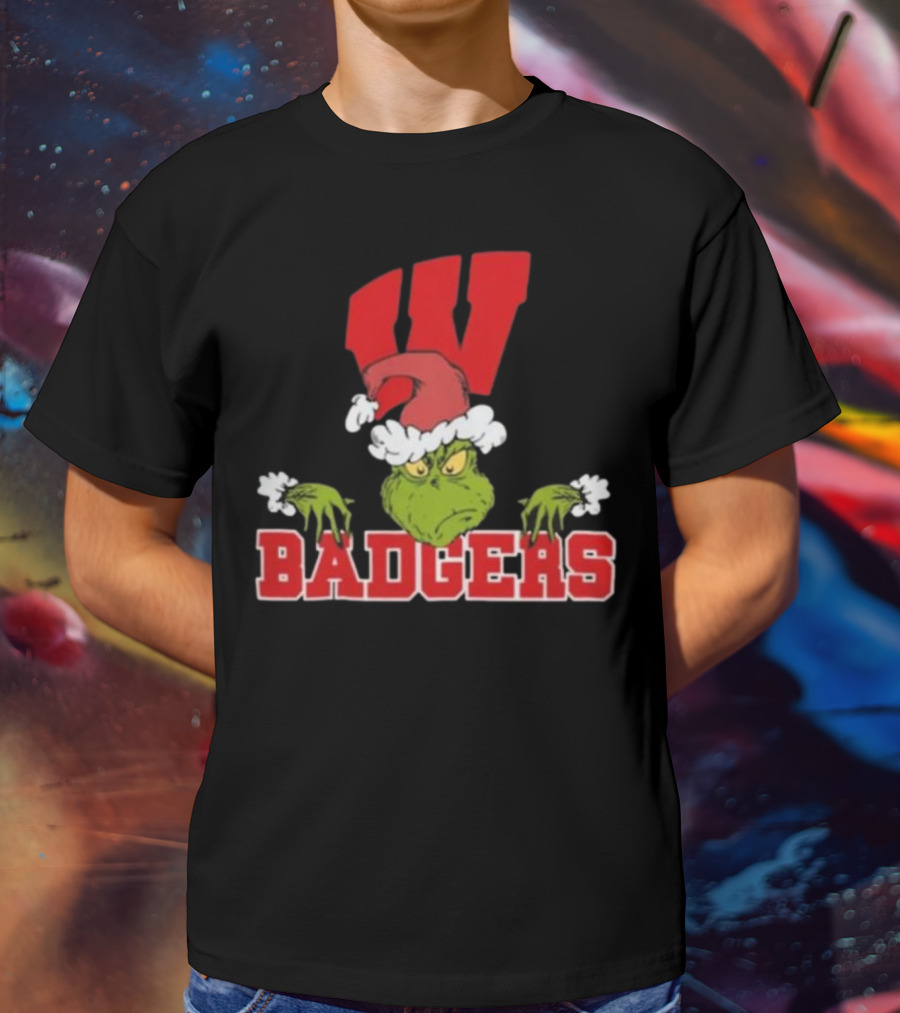 NCAA Wisconsin Badgers Grinch Christmas Football T-Shirt