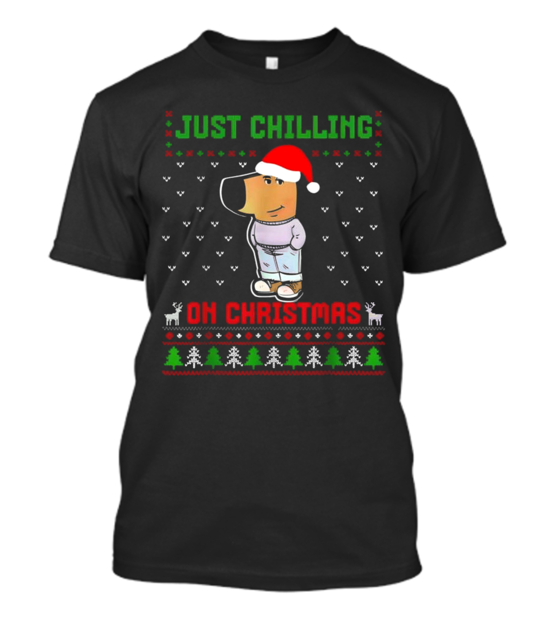 Just Chilling On Christmas Ugly Sweater Santa Hat Dog T-Shirt