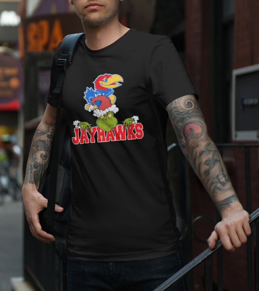 Kansas Jayhawks Grinch Christmas NCAA Football T-Shirt